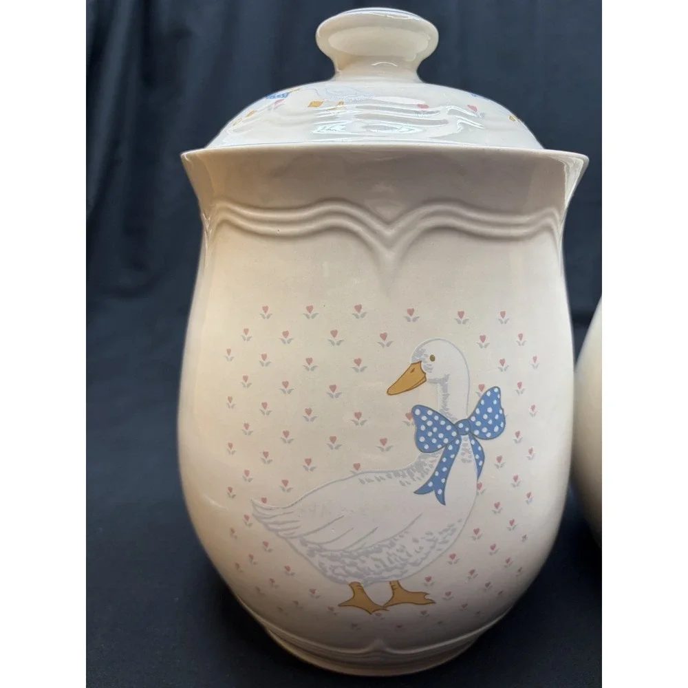Vtg Tienshan Aunt Rhody Country Goose Canister Set of 4 w/ 3 Lids